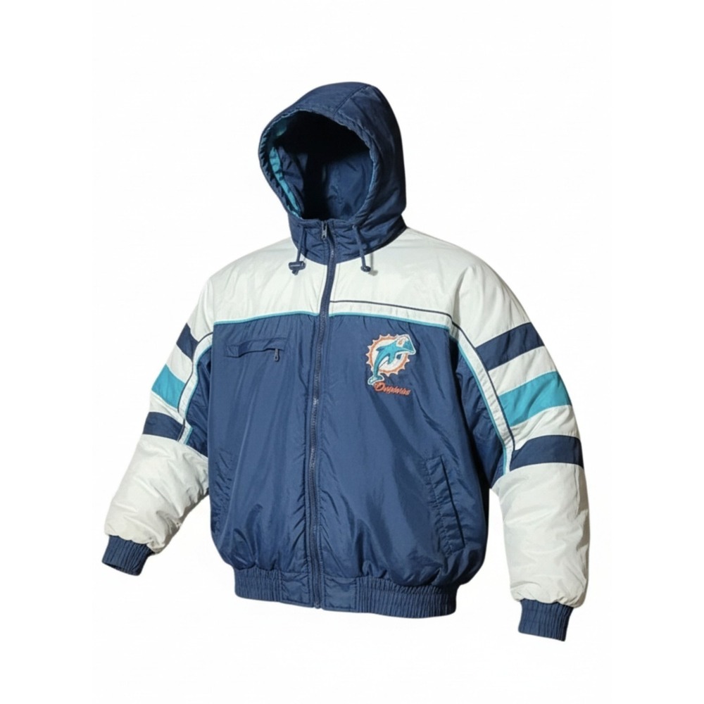 Vintage 90s Official Fan Miami Dolphins NFL Puffer Coat Size‎ XL Embroidered